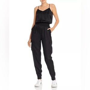 cinq a sept Black Cargo Satin Jogger Jumpsuit